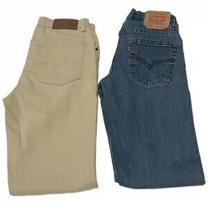 Two Pair Slim Fit Jeans - Levi's 511 "Blue" & Lucky Brand "Tan" - Boys 12R